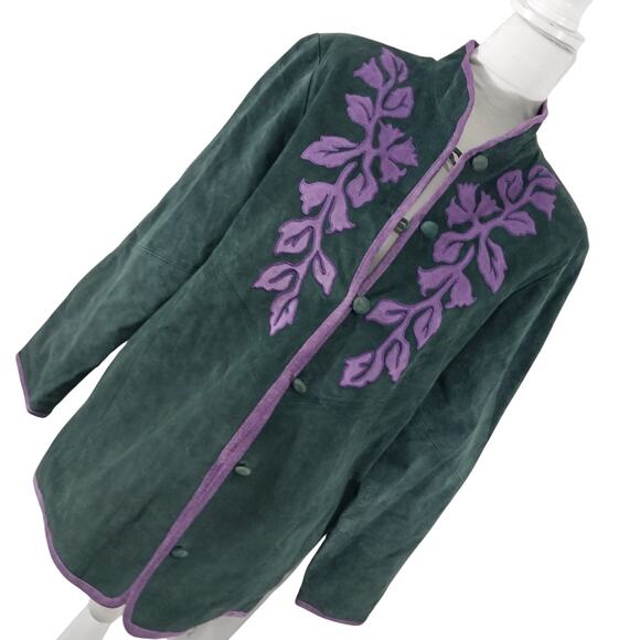LINEA BY LOUIS DELL'OLIO! GENUINE SUEDE LEATHER! LAVENDER & TEAL JACKET! SZ L - Picture 1 of 11